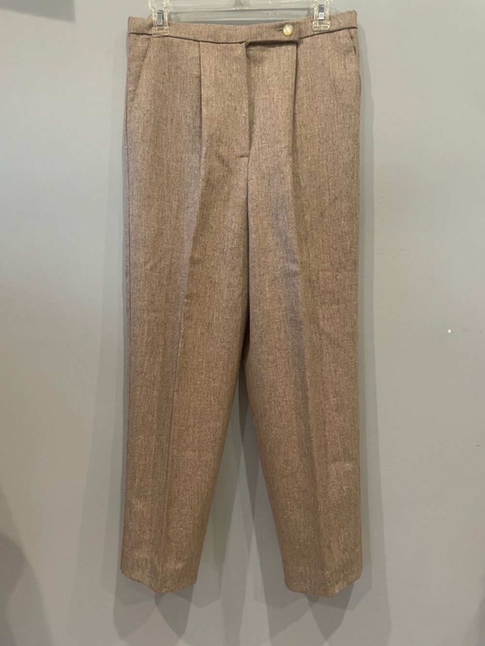 High-Waist Tailored womens Trousers — Light Brown lined like new